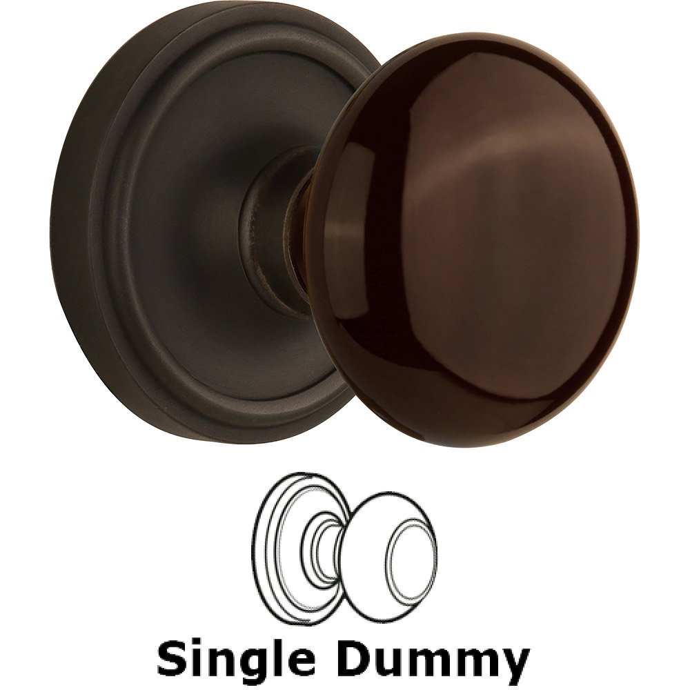 Nostalgic Warehouse Single Dummy Classic Rose with Brown Porcelain Knob in Oil Rubbed Bronze