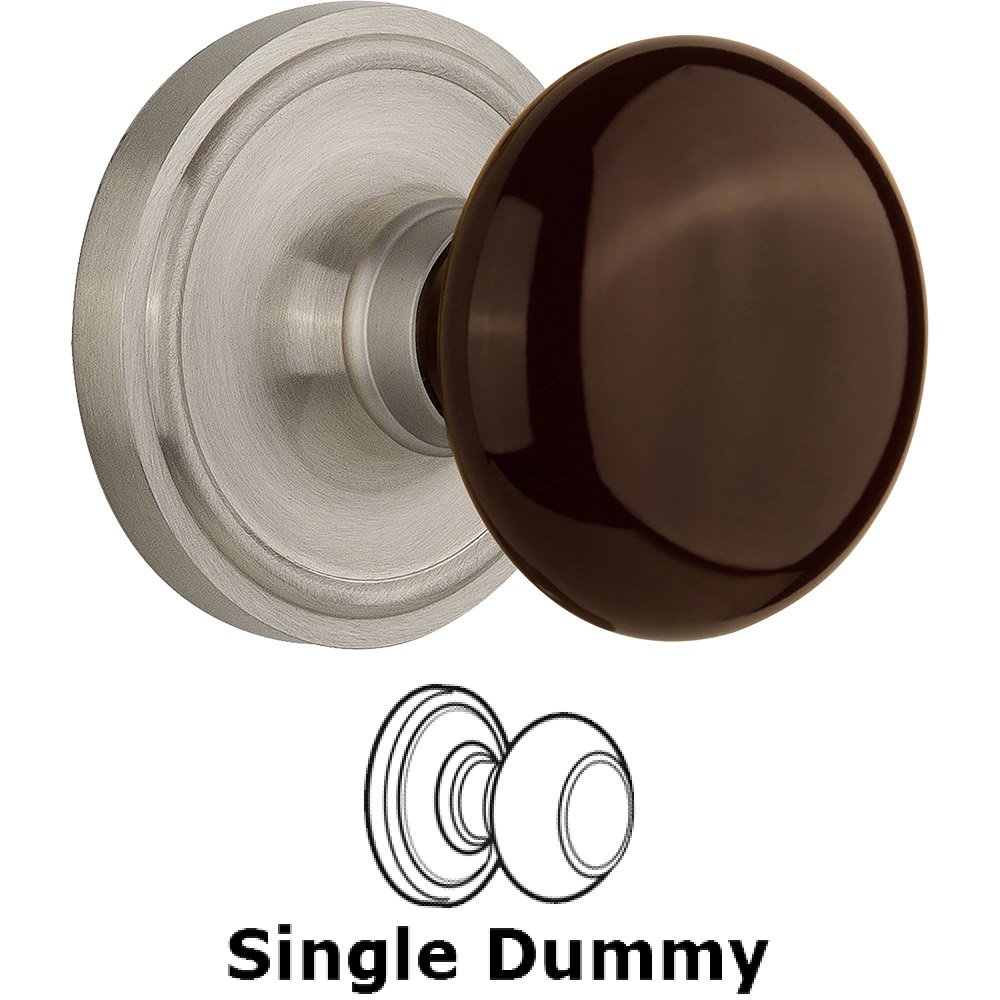 Nostalgic Warehouse Single Dummy Classic Rose with Brown Porcelain Knob in Satin Nickel