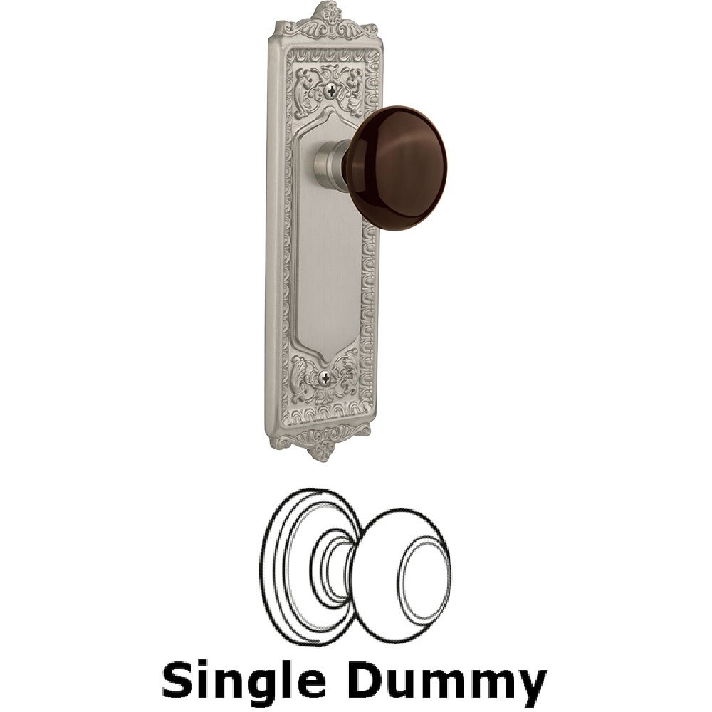 Nostalgic Warehouse Single Dummy - Egg and Dart Plate with Brown Porcelain Knob without Keyhole in Satin Nickel