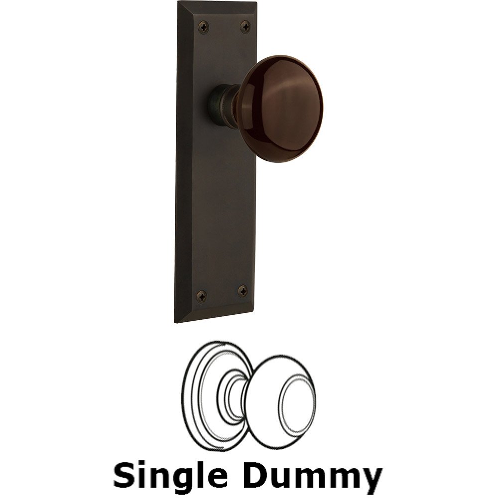 Nostalgic Warehouse Single Dummy - New York Plate with Brown Porcelain Knob without Keyhole in Oil Rubbed Bronze