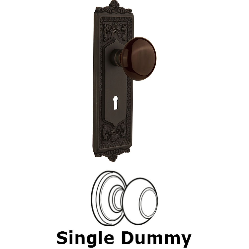 Nostalgic Warehouse Single Dummy - Egg and Dart Plate with Brown Porcelain Knob with Keyhole in Oil Rubbed Bronze