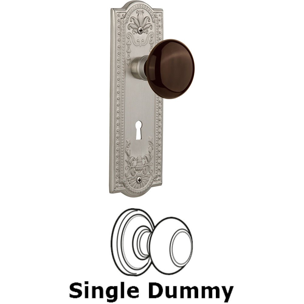 Nostalgic Warehouse Single Dummy - Meadows Plate with Brown Porcelain Knob with Keyhole in Satin Nickel