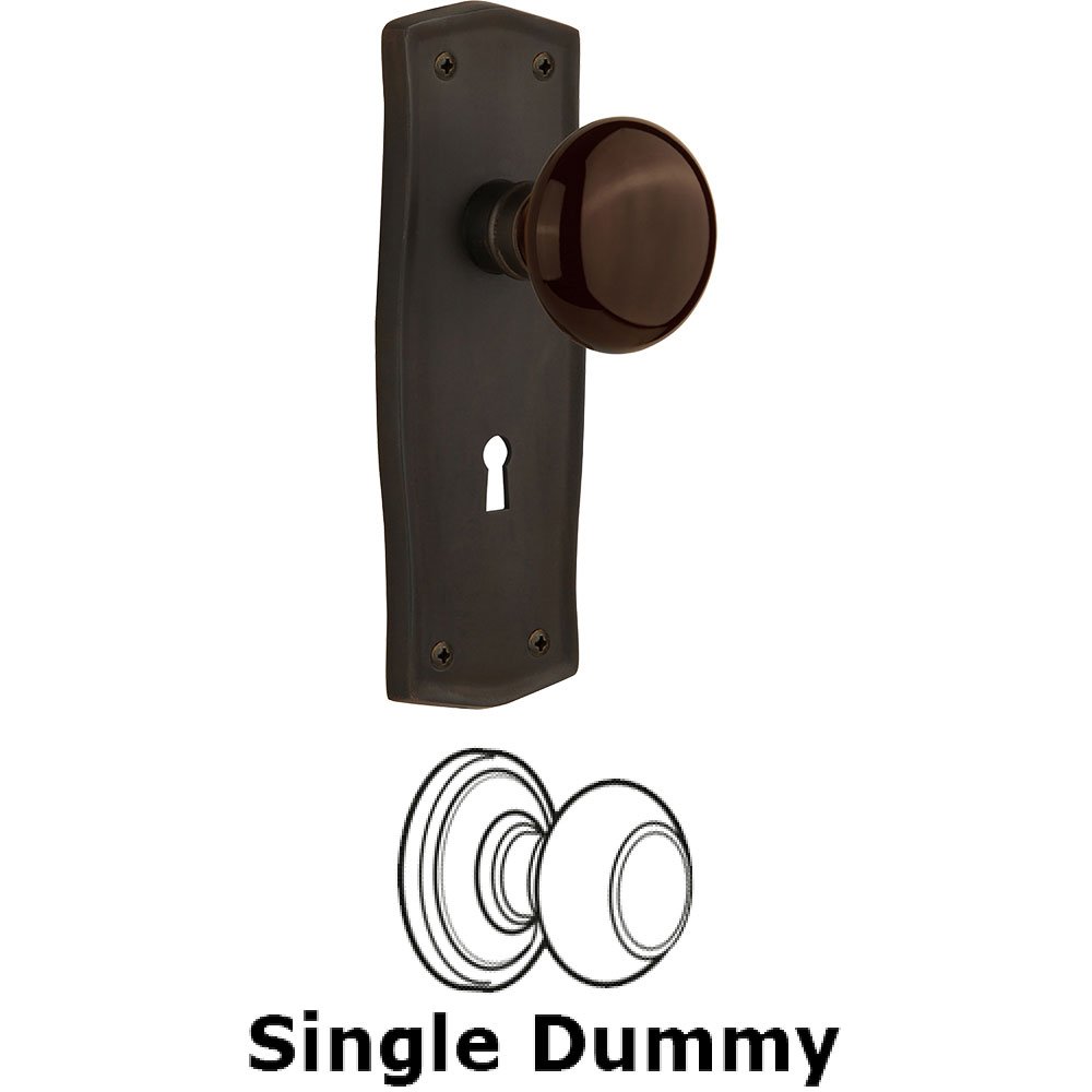 Nostalgic Warehouse Single Dummy - Prairie Plate with Brown Porcelain Knob with Keyhole in Oil Rubbed Bronze