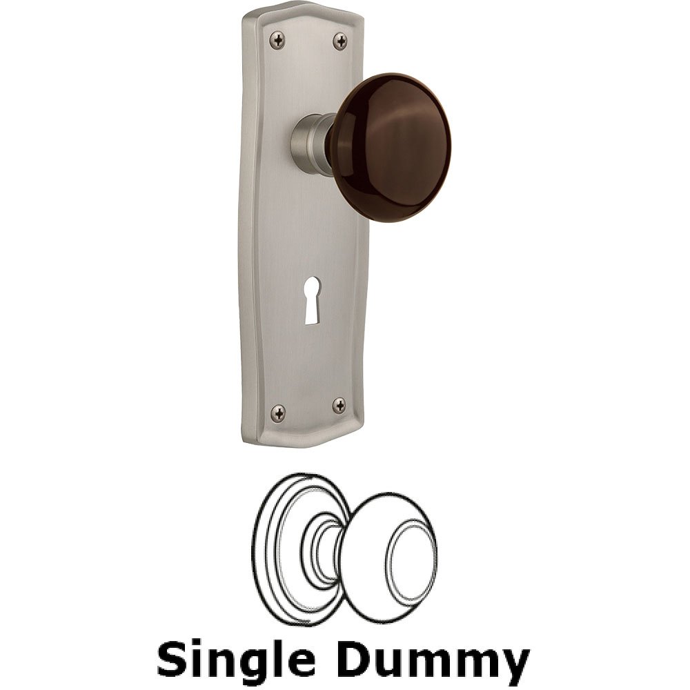 Nostalgic Warehouse Single Dummy - Prairie Plate with Brown Porcelain Knob with Keyhole in Satin Nickel