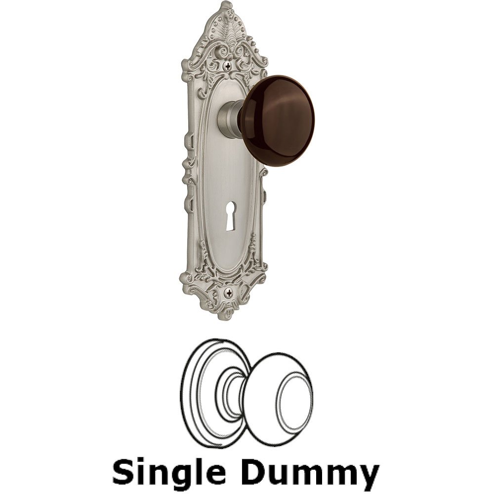 Nostalgic Warehouse Single Dummy - Victorian Plate with Brown Porcelain Knob with Keyhole in Satin Nickel