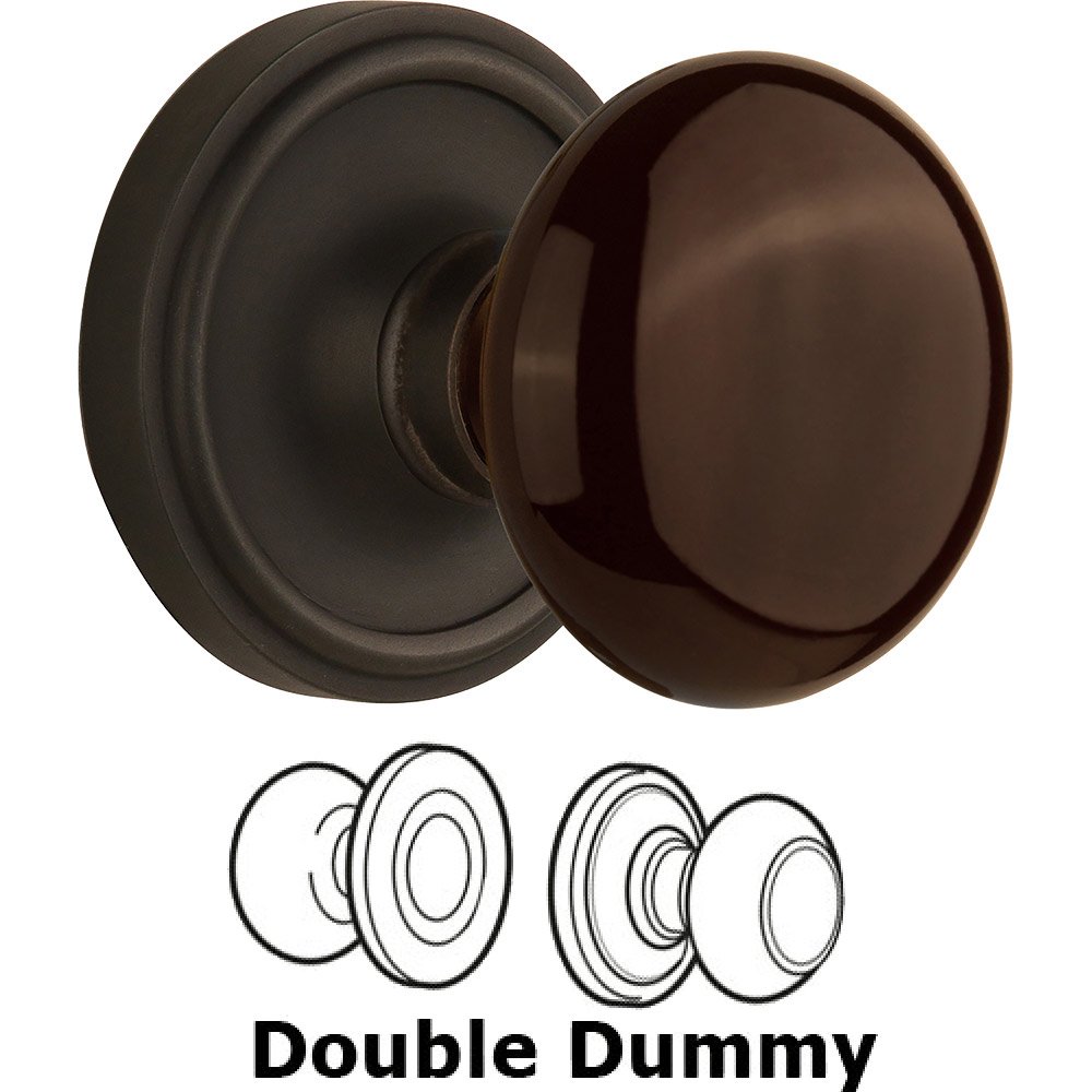 Nostalgic Warehouse Double Dummy Classic Rose with Brown Porcelain Knob in Oil Rubbed Bronze