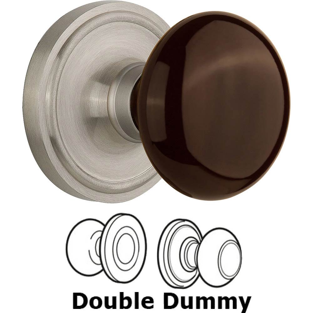 Nostalgic Warehouse Double Dummy Classic Rose with Brown Porcelain Knob in Satin Nickel