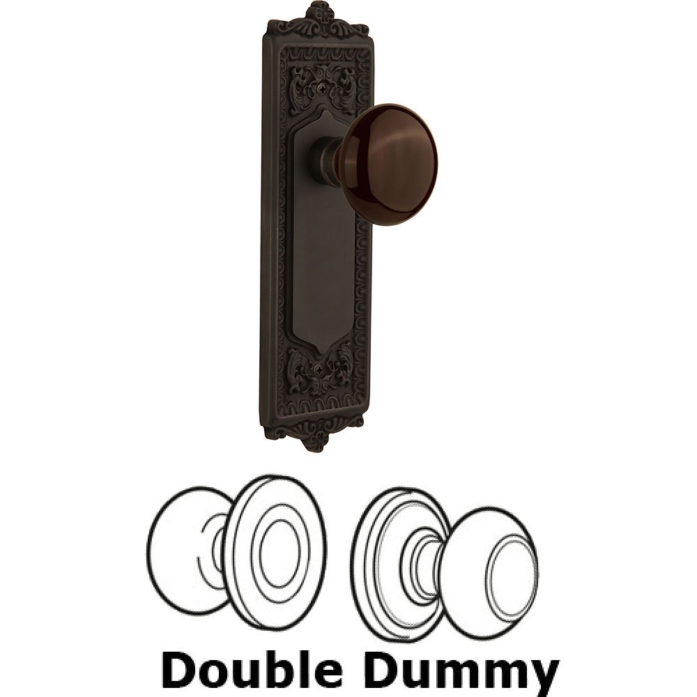 Nostalgic Warehouse Double Dummy - Egg and Dart Plate with Brown Porcelain Knob without Keyhole in Oil Rubbed Bronze