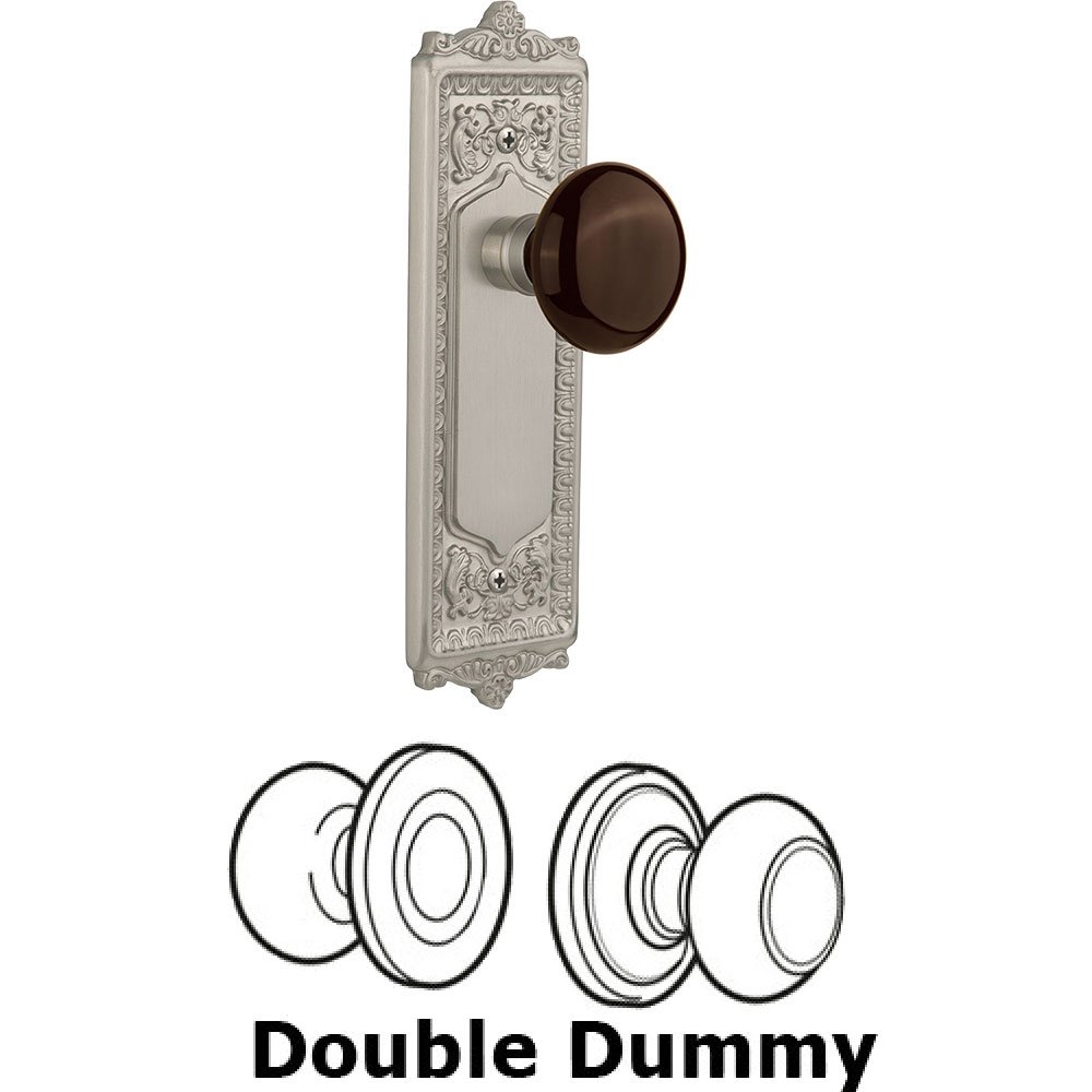 Nostalgic Warehouse Double Dummy - Egg and Dart Plate with Brown Porcelain Knob without Keyhole in Satin Nickel
