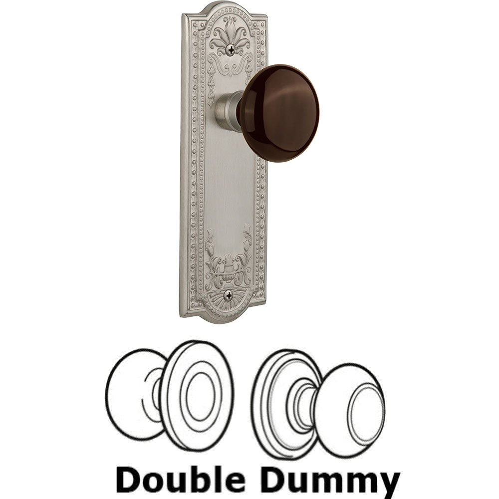 Nostalgic Warehouse Double Dummy - Meadows Plate with Brown Porcelain Knob without Keyhole in Satin Nickel