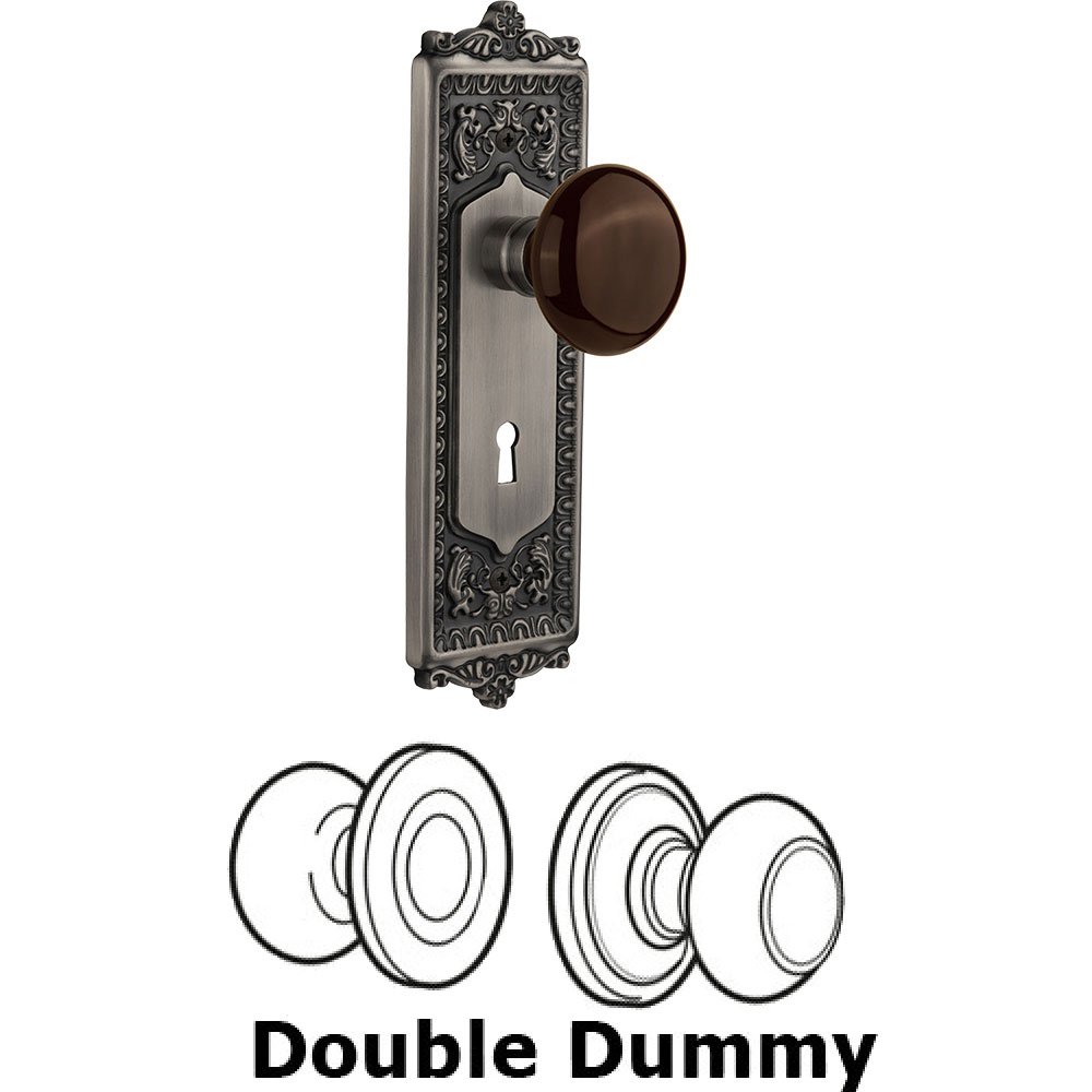 Nostalgic Warehouse Double Dummy - Egg and Dart Plate with Brown Porcelain Knob with Keyhole in Antique Pewter