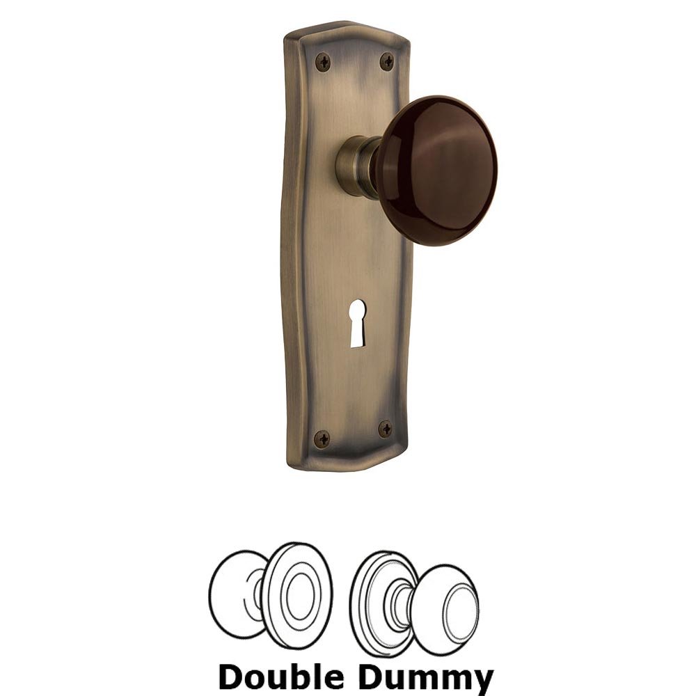 Nostalgic Warehouse Double Dummy - Prairie Plate with Brown Porcelain Knob with Keyhole in Antique Brass