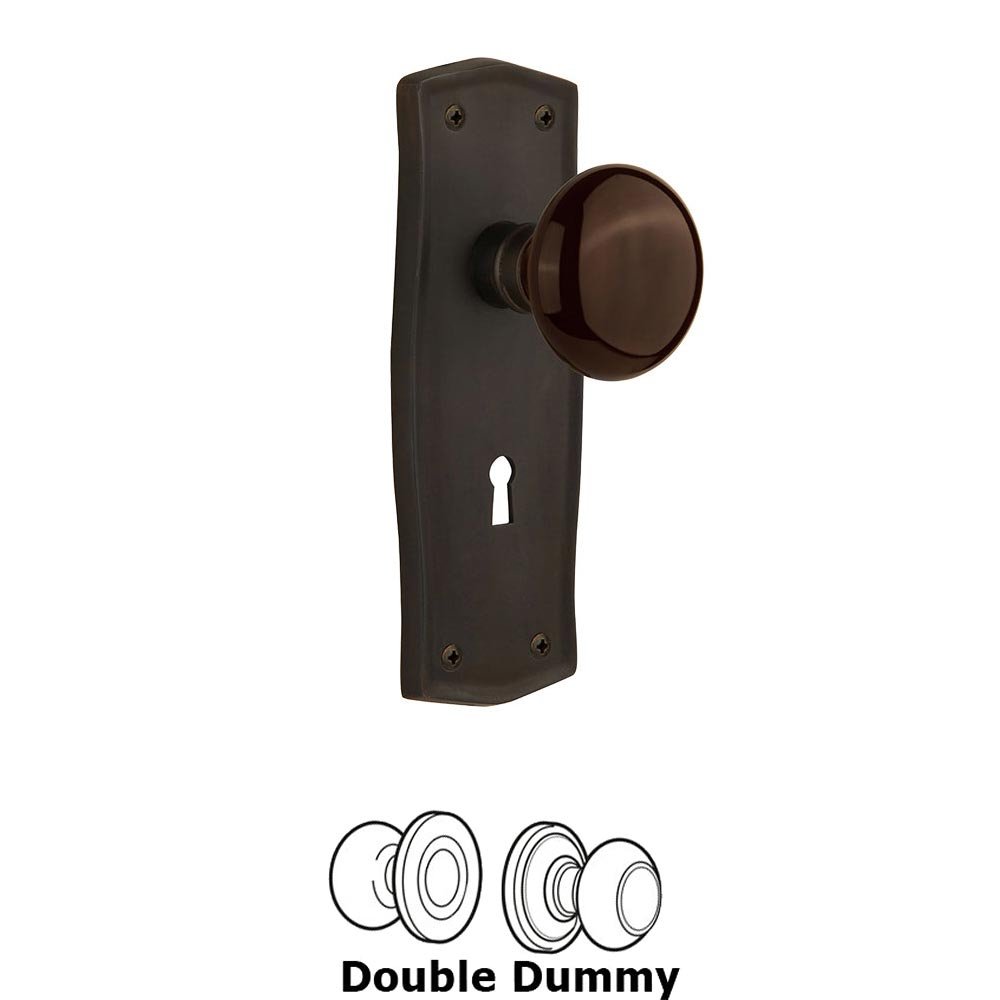 Nostalgic Warehouse Double Dummy - Prairie Plate with Brown Porcelain Knob with Keyhole in Oil Rubbed Bronze