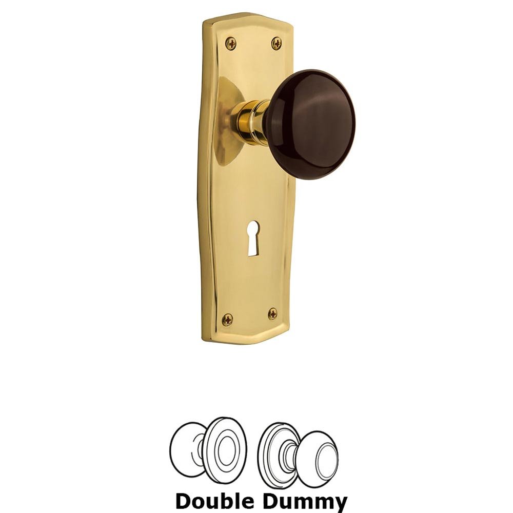 Nostalgic Warehouse Double Dummy - Prairie Plate with Brown Porcelain Knob with Keyhole in Polished Brass