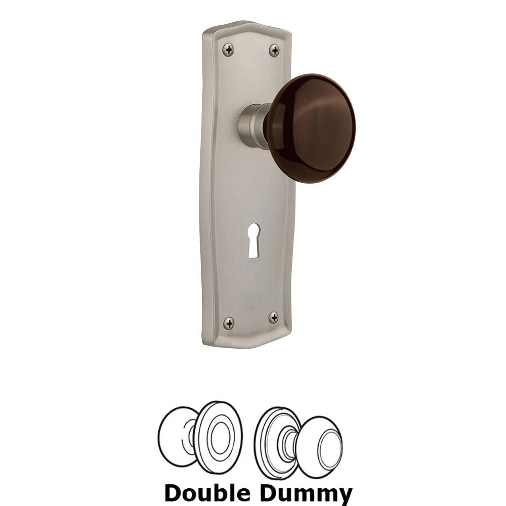 Nostalgic Warehouse Double Dummy - Prairie Plate with Brown Porcelain Knob with Keyhole in Satin Nickel
