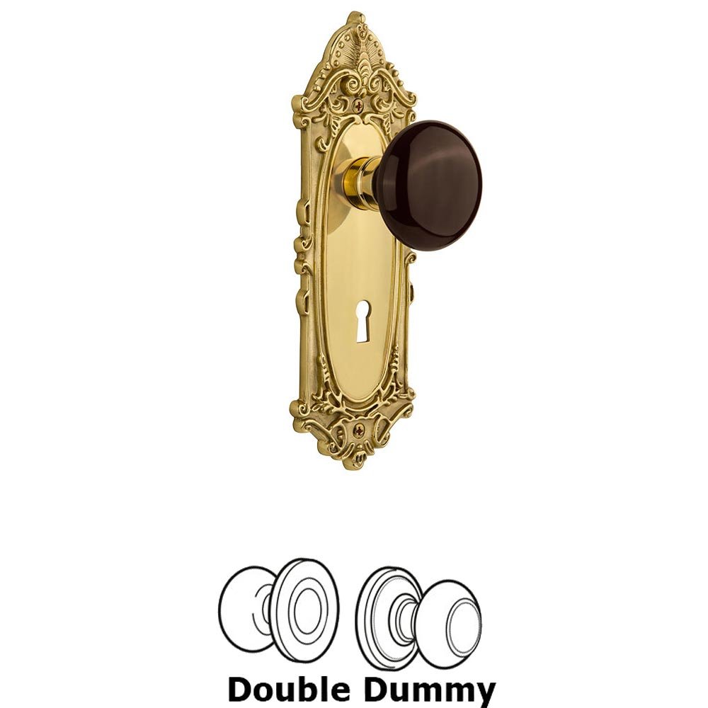Nostalgic Warehouse Double Dummy - Victorian Plate with Brown Porcelain Knob with Keyhole in Polished Brass