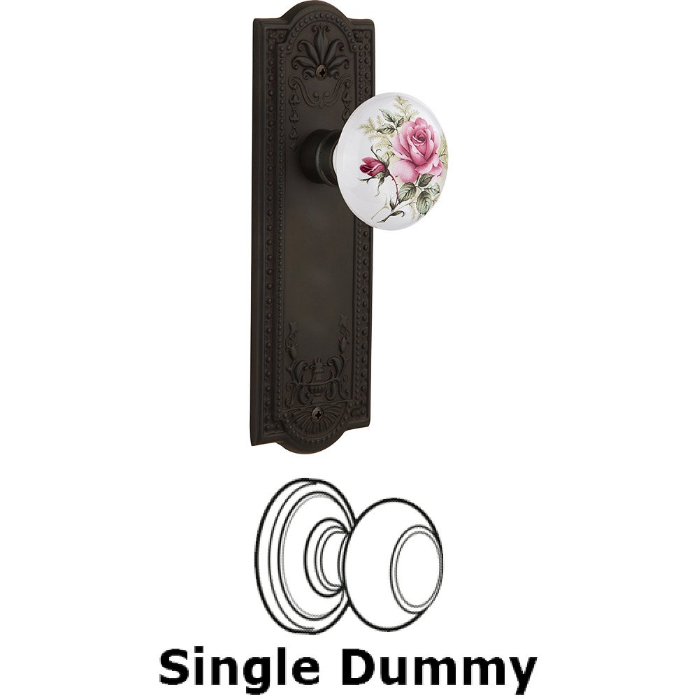 Nostalgic Warehouse Single Dummy - Meadows Plate with Rose Porcelain Knob without Keyhole in Oil Rubbed Bronze