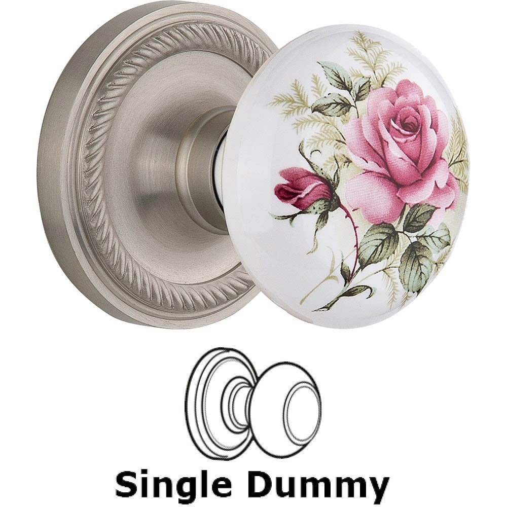Nostalgic Warehouse Single Dummy - Rope Rose with Rose Porcelain Knob in Satin Nickel