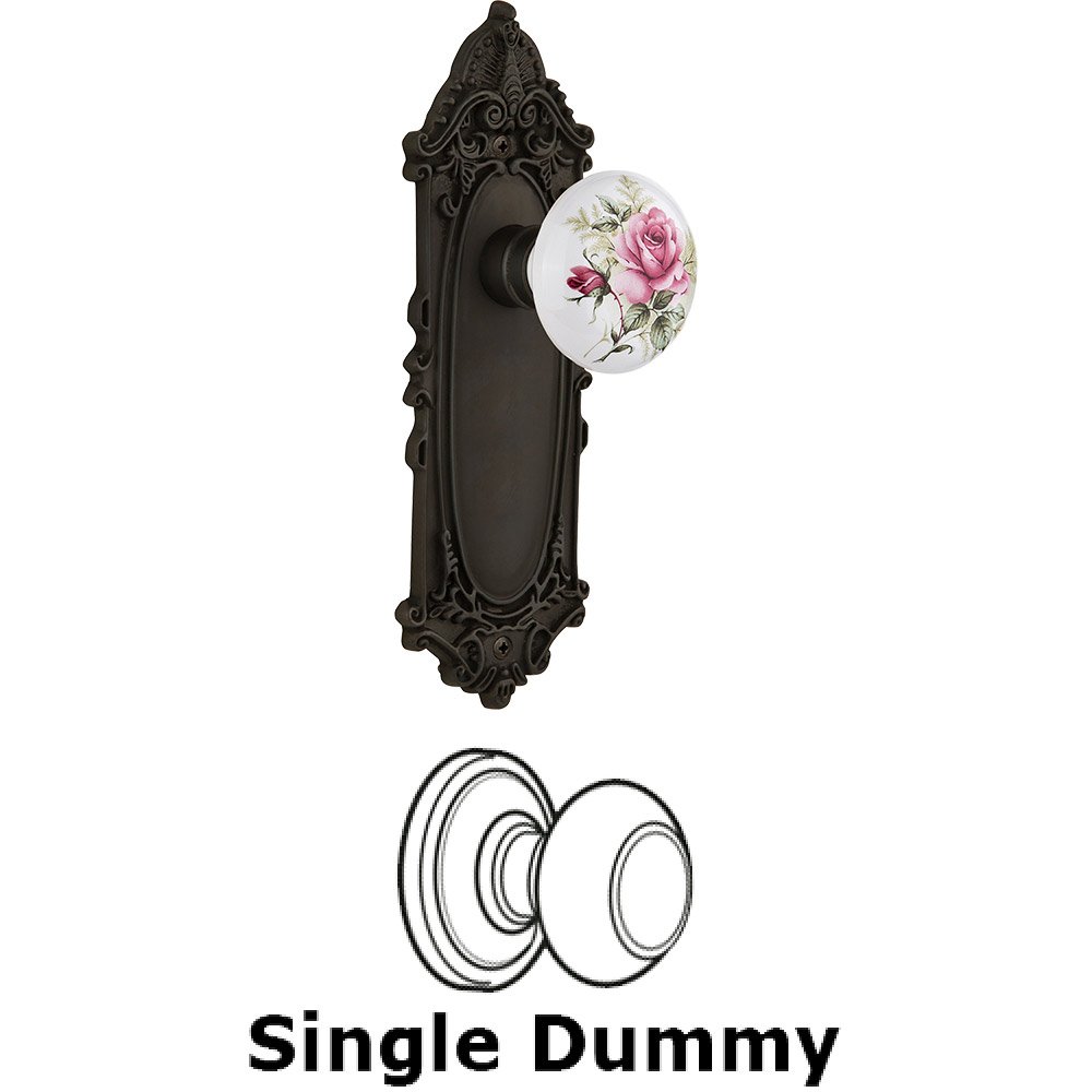 Nostalgic Warehouse Single Dummy - Victorian Plate with Rose Porcelain Knob without keyhole in Oil Rubbed Bronze
