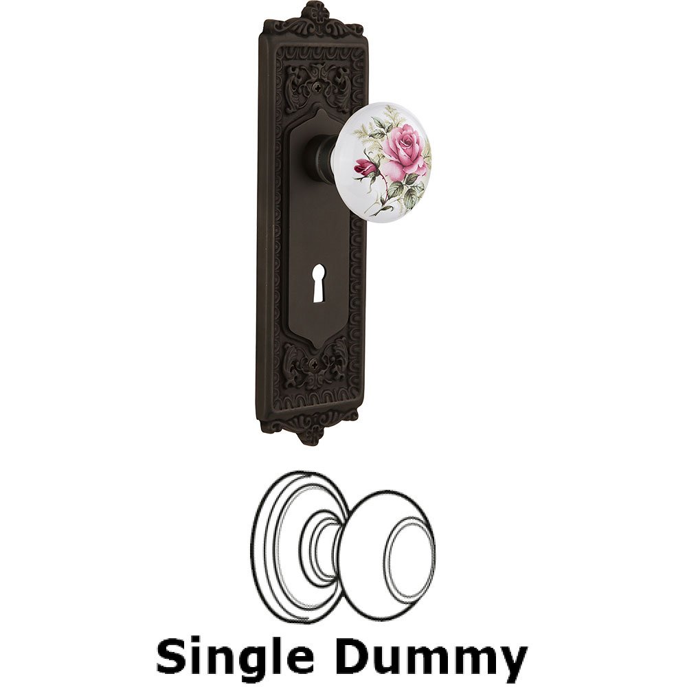 Nostalgic Warehouse Single Dummy - Egg and Dart Plate with Rose Porcelain Knob with Keyhole in Oil Rubbed Bronze