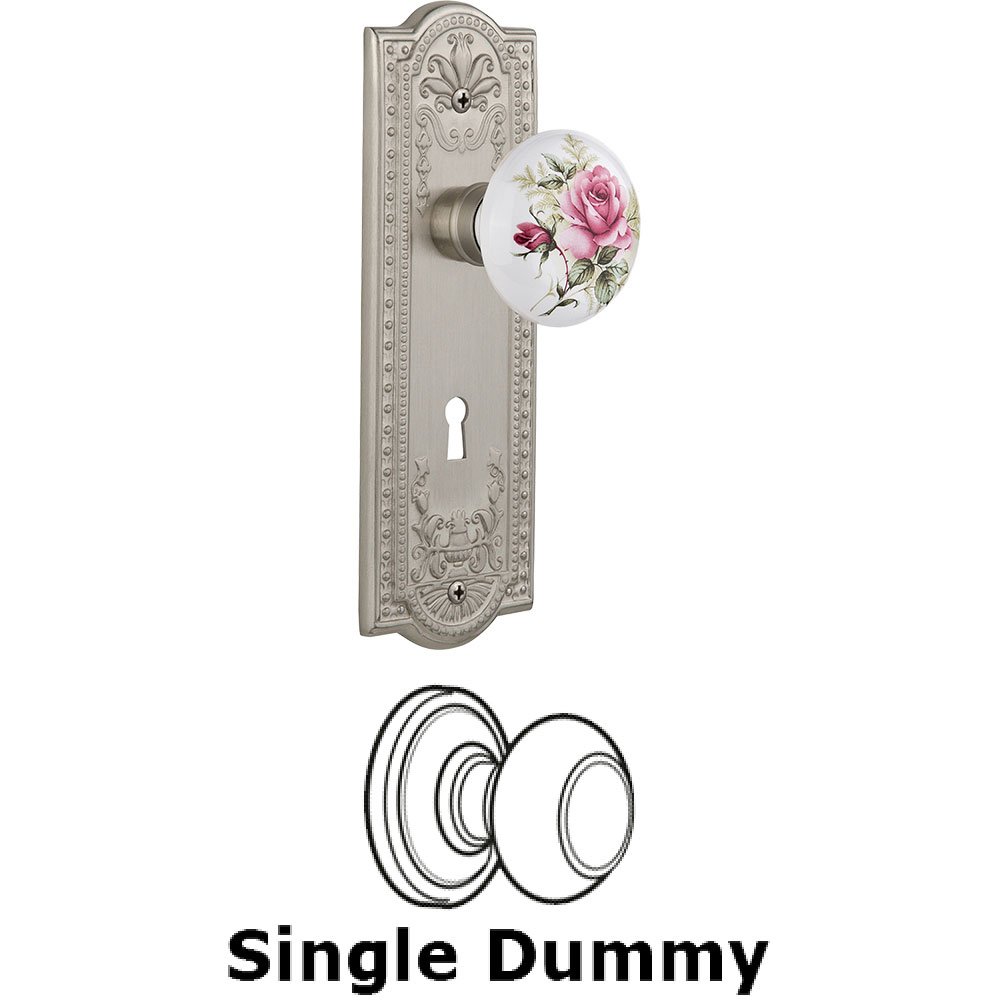 Nostalgic Warehouse Single Dummy - Meadows Plate with Rose Porcelain Knob with Keyhole in Satin Nickel