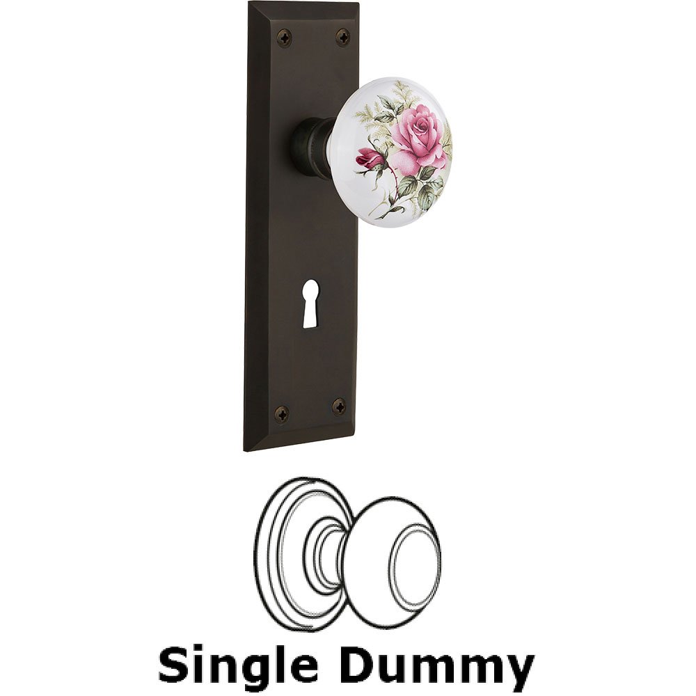 Nostalgic Warehouse Single Dummy - New York Plate with Rose Porcelain Knob with Keyhole in Oil Rubbed Bronze