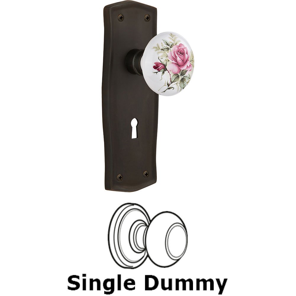 Nostalgic Warehouse Single Dummy - Prairie Plate with Rose Porcelain Knob with Keyhole in Oil Rubbed Bronze