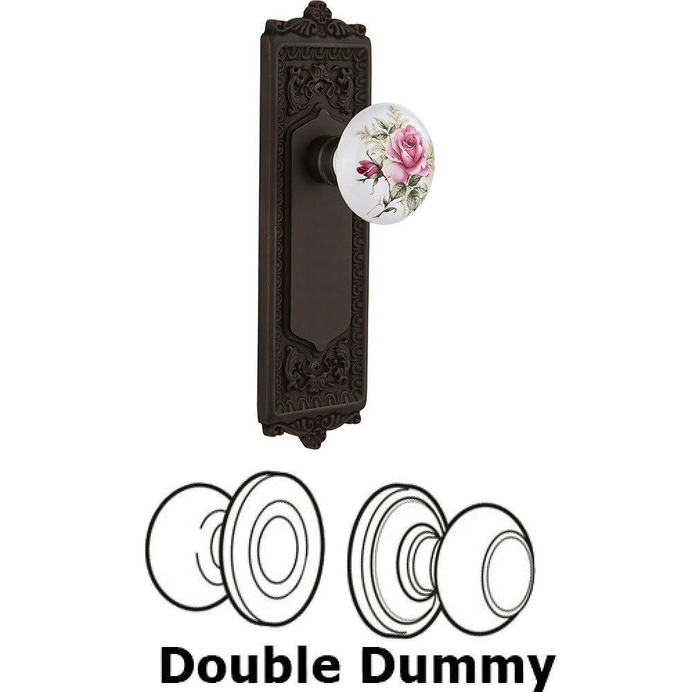 Nostalgic Warehouse Double Dummy - Egg and Dart Plate with Rose Porcelain Knob without Keyhole in Oil Rubbed Bronze