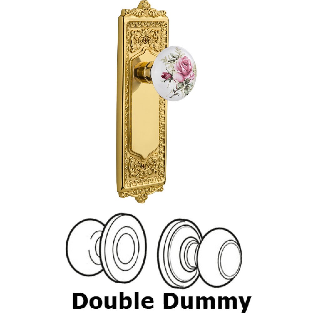 Nostalgic Warehouse Double Dummy - Egg and Dart Plate with Rose Porcelain Knob without Keyhole in Polished Brass