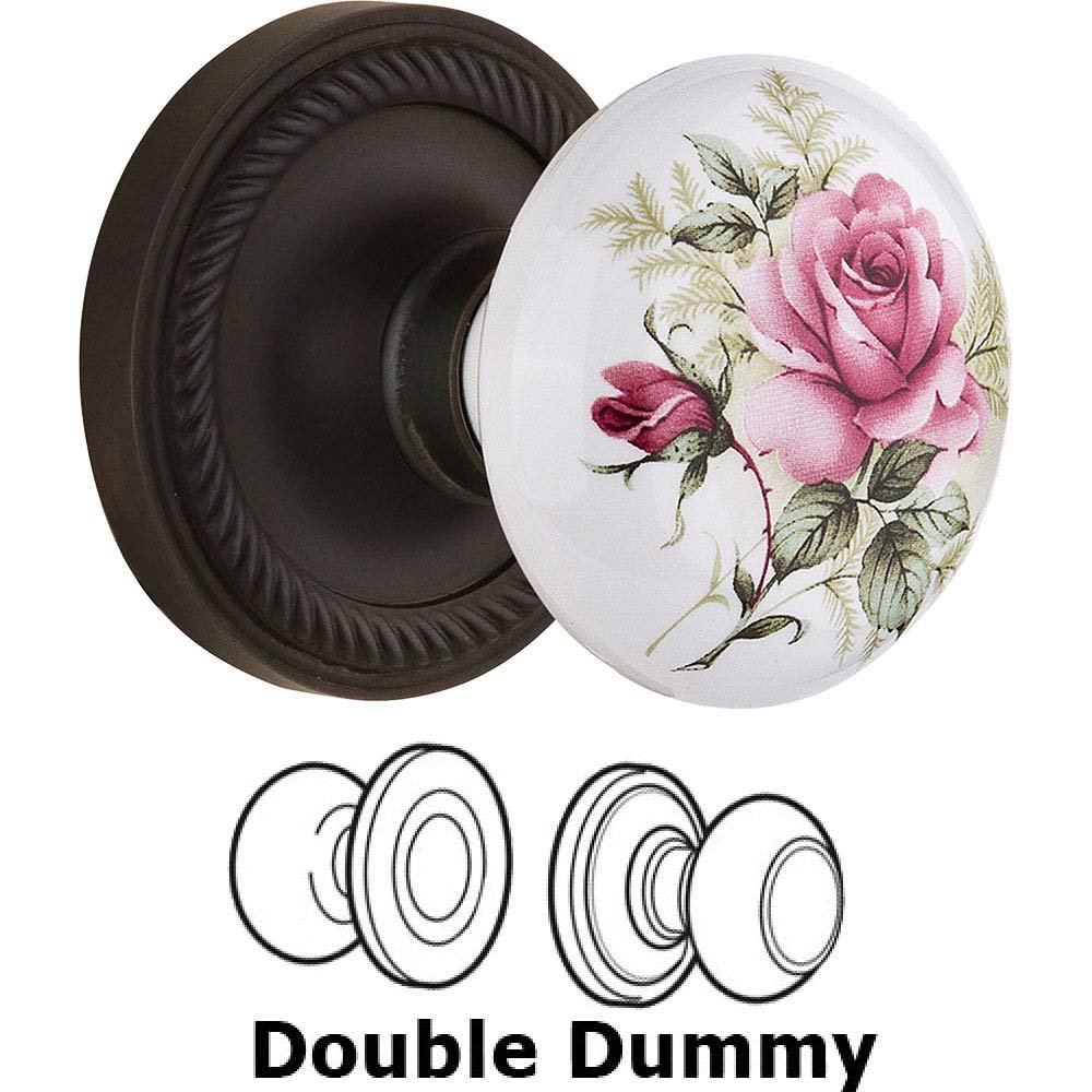 Nostalgic Warehouse Double Dummy - Rope Rose with Rose Porcelain Knob in Oil Rubbed Bronze