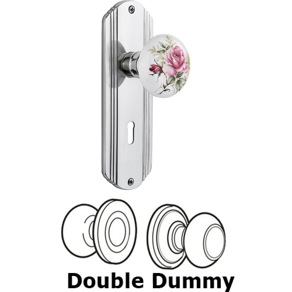 Nostalgic Warehouse Double Dummy - Deco Plate with Rose Porcelain Knob with Keyhole in Bright Chrome