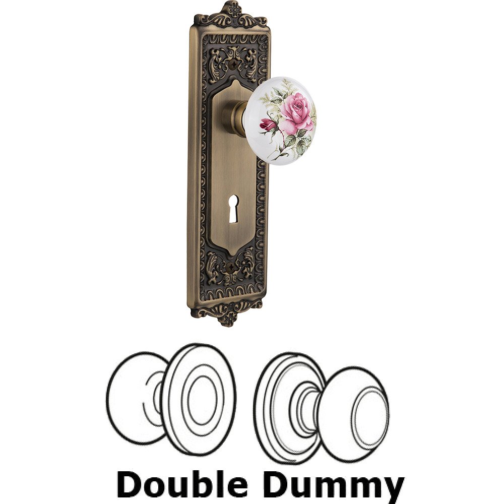 Nostalgic Warehouse Double Dummy - Egg and Dart Plate with Rose Porcelain Knob with Keyhole in Antique Brass