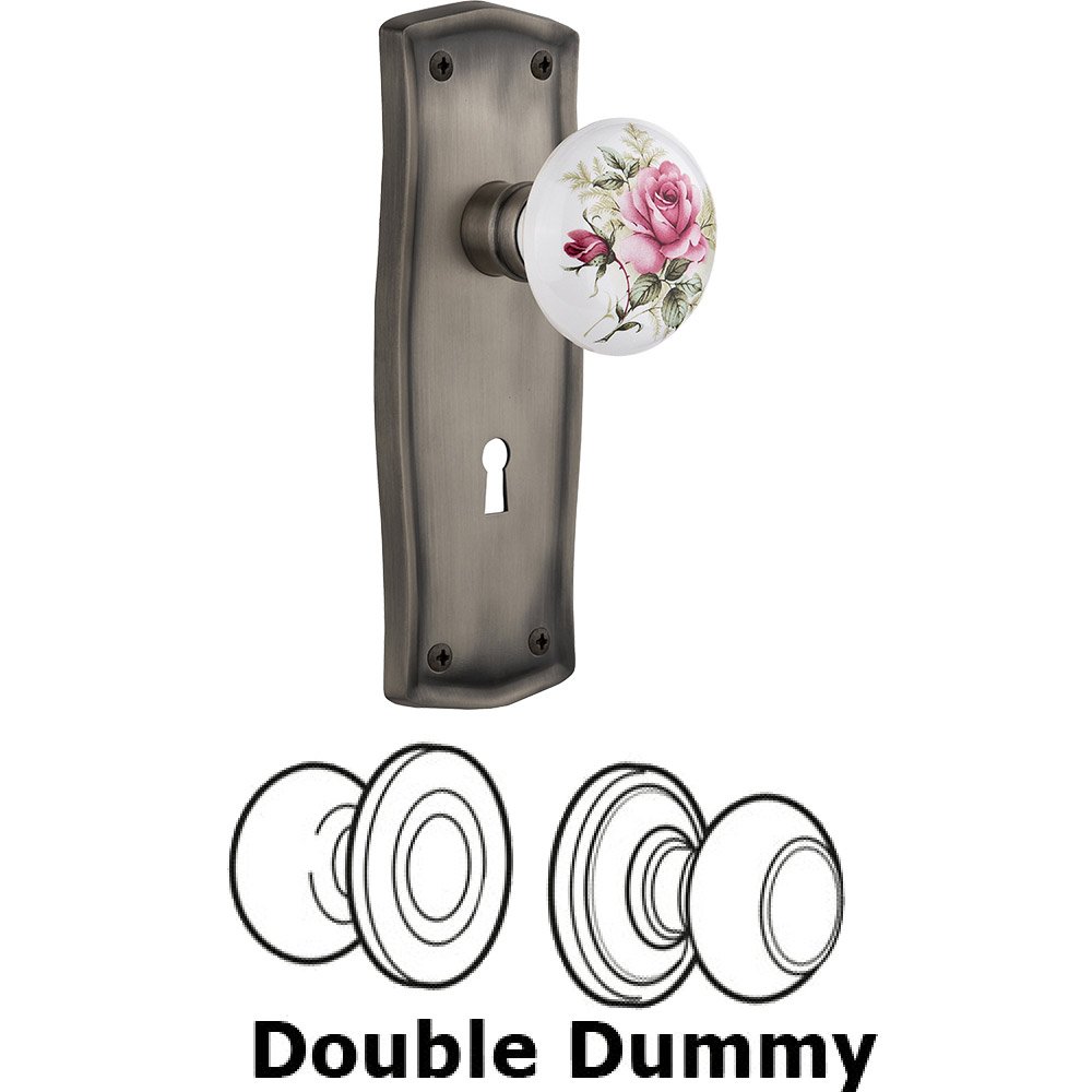 Nostalgic Warehouse Double Dummy - Prairie Plate with Rose Porcelain Knob with Keyhole in Antique Pewter