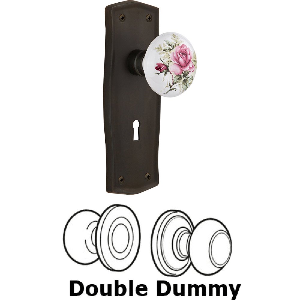 Nostalgic Warehouse Double Dummy - Prairie Plate with Rose Porcelain Knob with Keyhole in Oil Rubbed Bronze