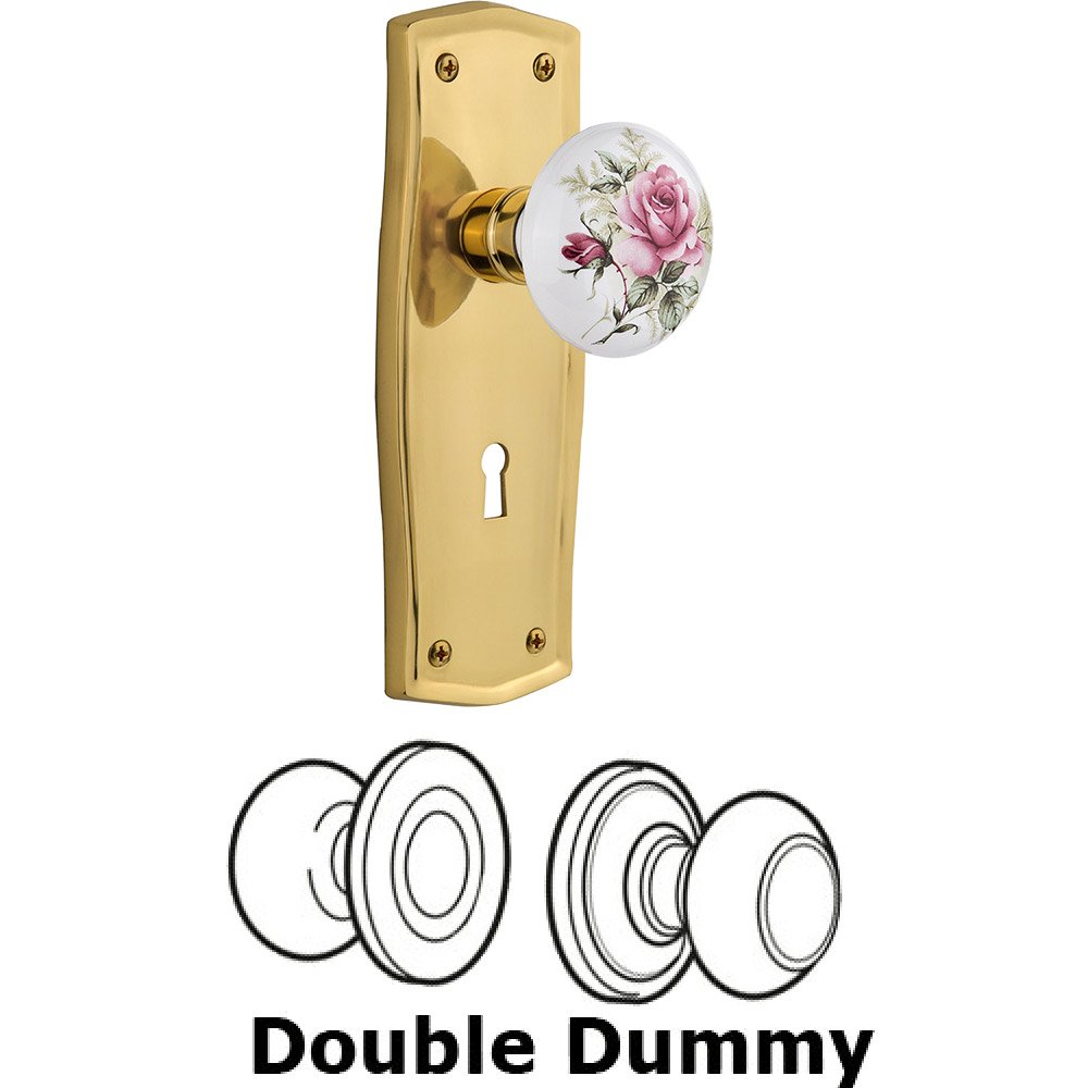 Nostalgic Warehouse Double Dummy - Prairie Plate with Rose Porcelain Knob with Keyhole in Polished Brass
