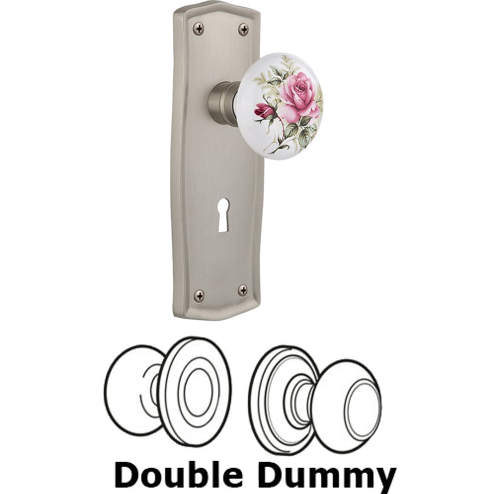 Nostalgic Warehouse Double Dummy - Prairie Plate with Rose Porcelain Knob with Keyhole in Satin Nickel