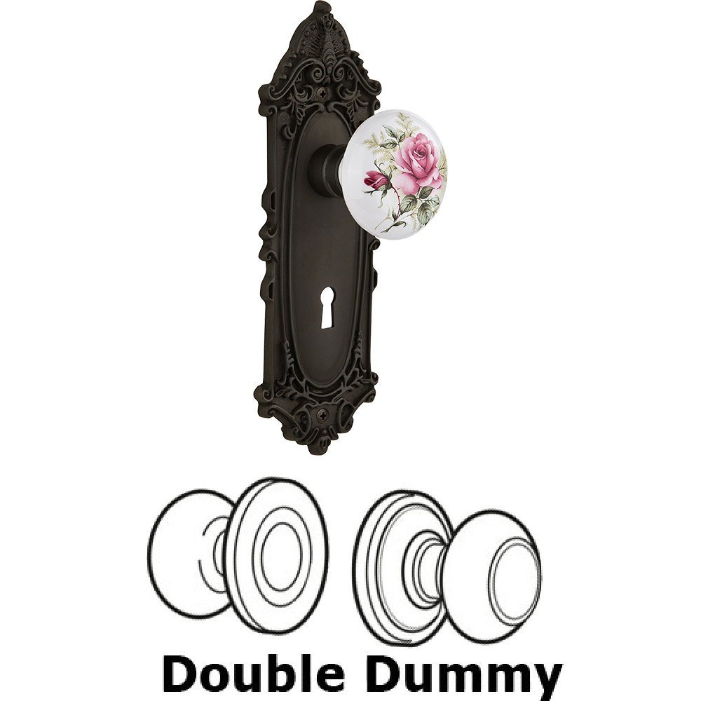 Nostalgic Warehouse Double Dummy - Victorian Plate with Rose Porcelain Knob with keyhole in Oil Rubbed Bronze
