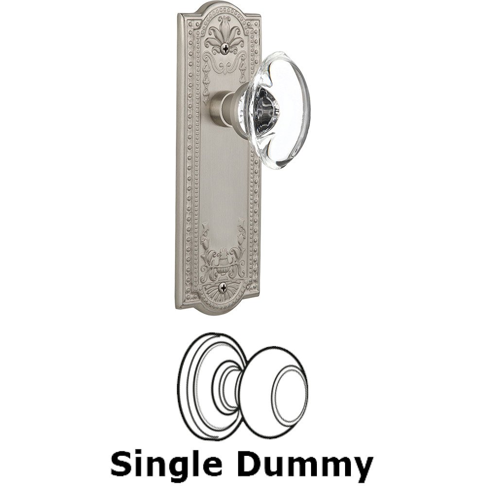 Nostalgic Warehouse Single Dummy - Meadows Plate with Oval Clear Crystal Knob without Keyhole in Satin Nickel