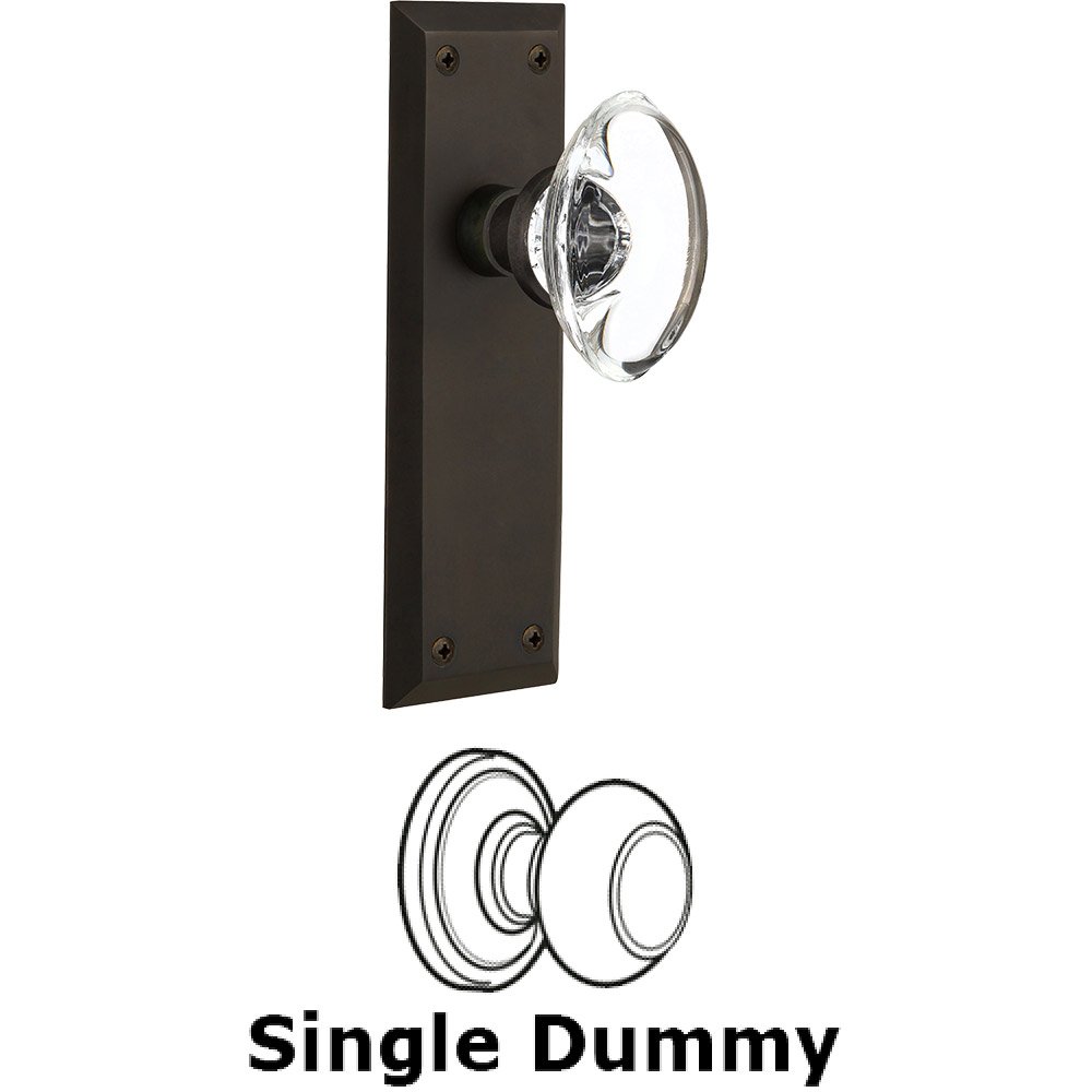 Nostalgic Warehouse Single Dummy - New York Plate with Oval Clear Crystal Knob without Keyhole in Oil Rubbed Bronze