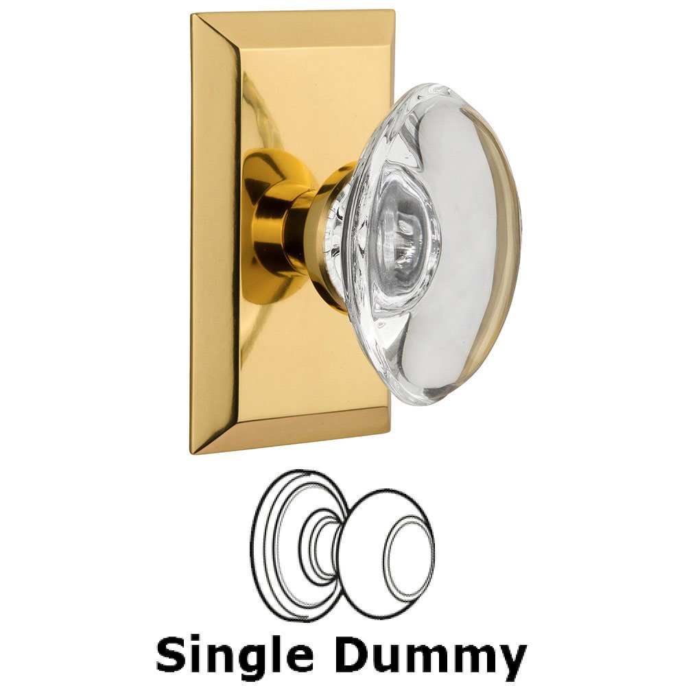 Nostalgic Warehouse Single Dummy Studio Plate with Oval Clear Crystal Knob in Polished Brass