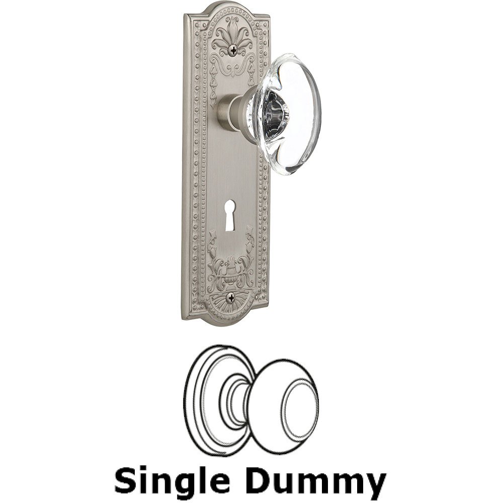 Nostalgic Warehouse Single Dummy - Meadows Plate with Oval Clear Crystal Knob with Keyhole in Satin Nickel
