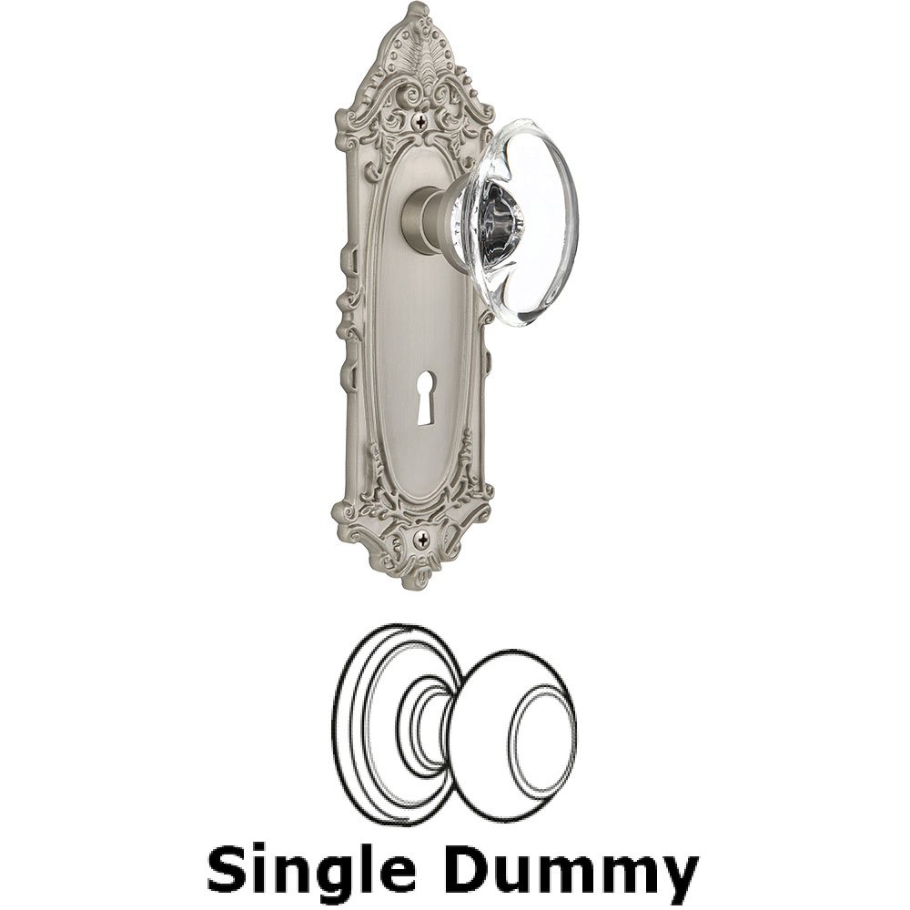 Nostalgic Warehouse Single Dummy - Victorian Plate with Oval Clear Crystal Knob with Keyhole in Satin Nickel