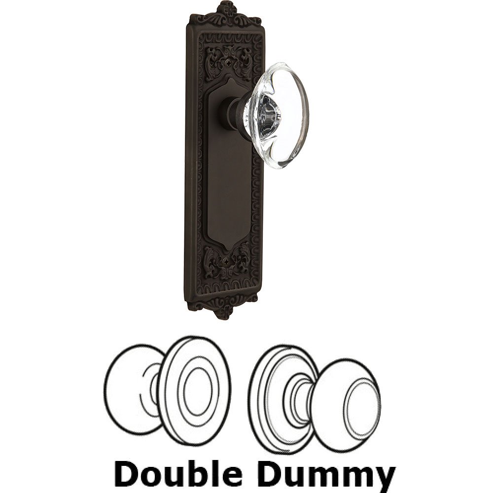 Nostalgic Warehouse Double Dummy - Egg and Dart Plate with Oval Clear Crystal Knob without Keyhole in Oil Rubbed Bronze