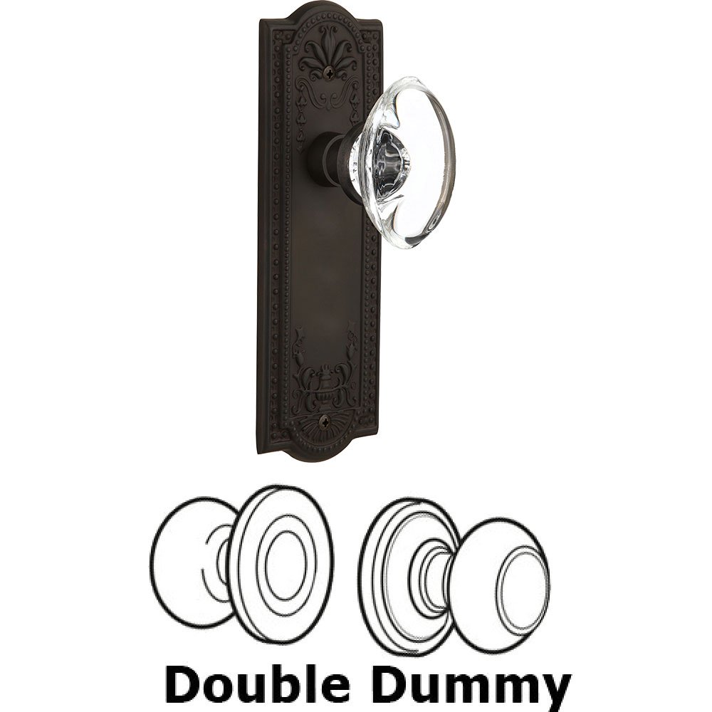 Nostalgic Warehouse Double Dummy - Meadows Plate with Oval Clear Crystal Knob without Keyhole in Oil Rubbed Bronze