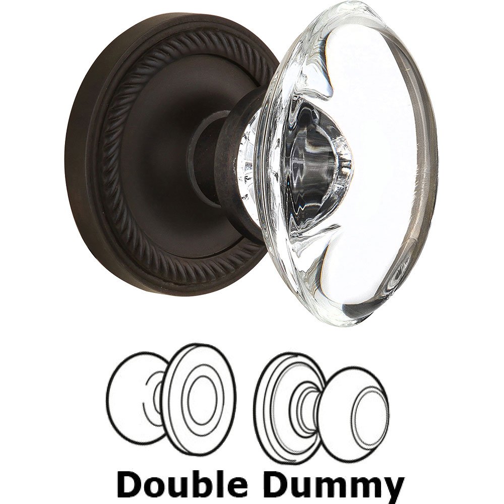 Nostalgic Warehouse Double Dummy - Rope Rose with Oval Clear Crystal Knob in Oil Rubbed Bronze