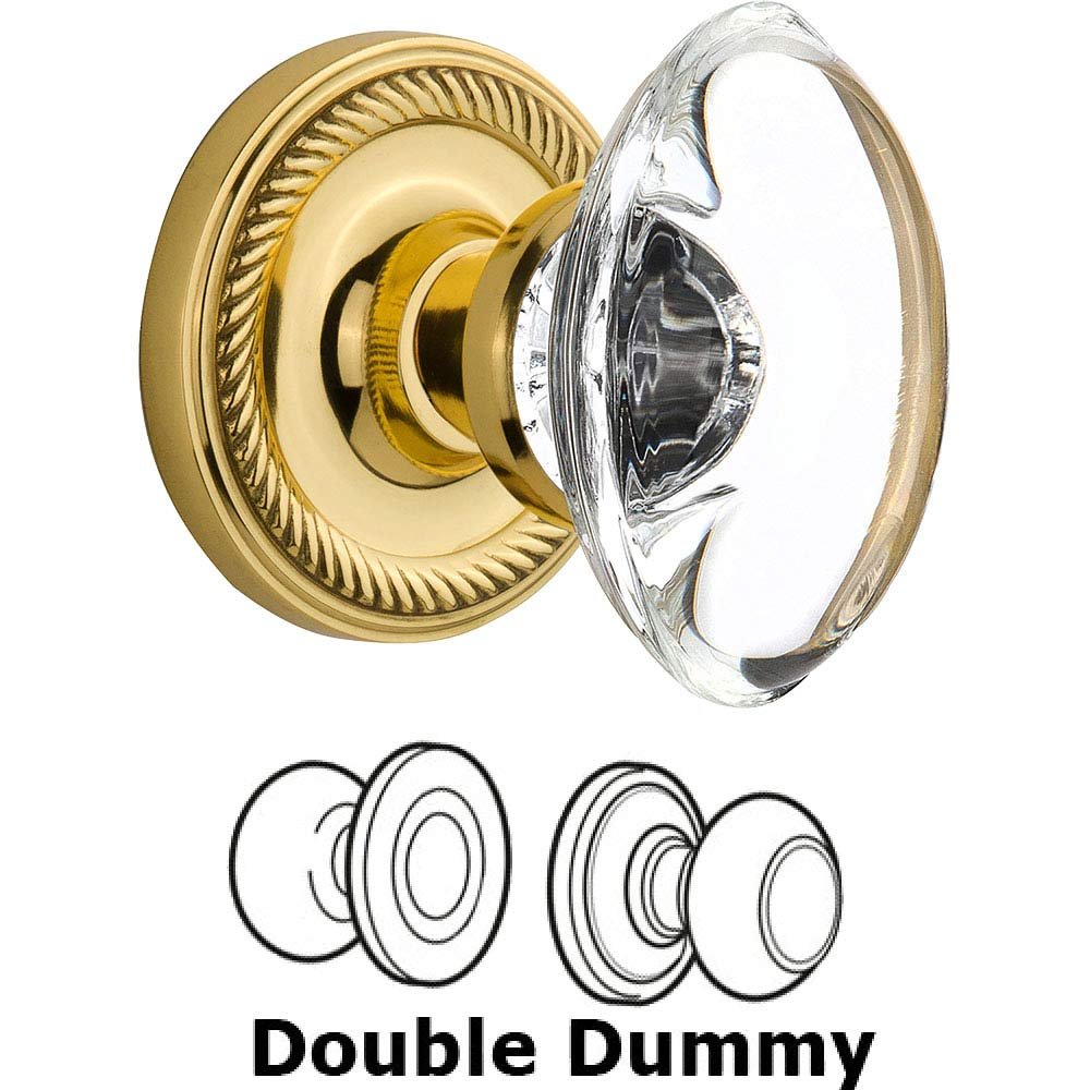 Nostalgic Warehouse Double Dummy - Rope Rose with Oval Clear Crystal Knob in Polished Brass