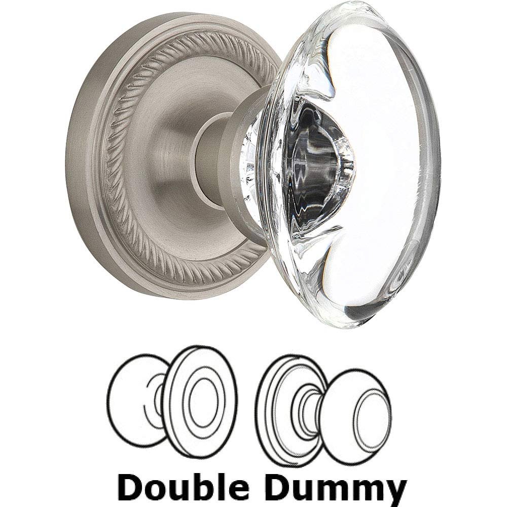 Nostalgic Warehouse Double Dummy - Rope Rose with Oval Clear Crystal Knob in Satin Nickel