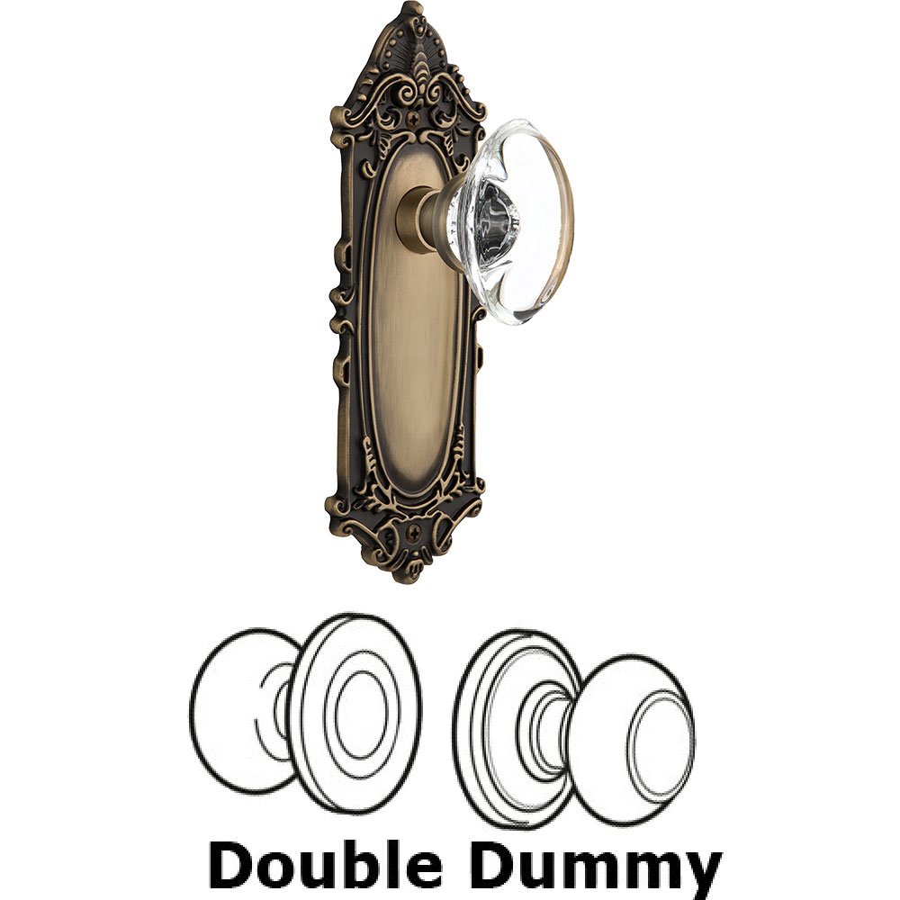 Nostalgic Warehouse Double Dummy - Victorian Plate with Oval Clear Crystal Knob without Keyhole in Antique Brass