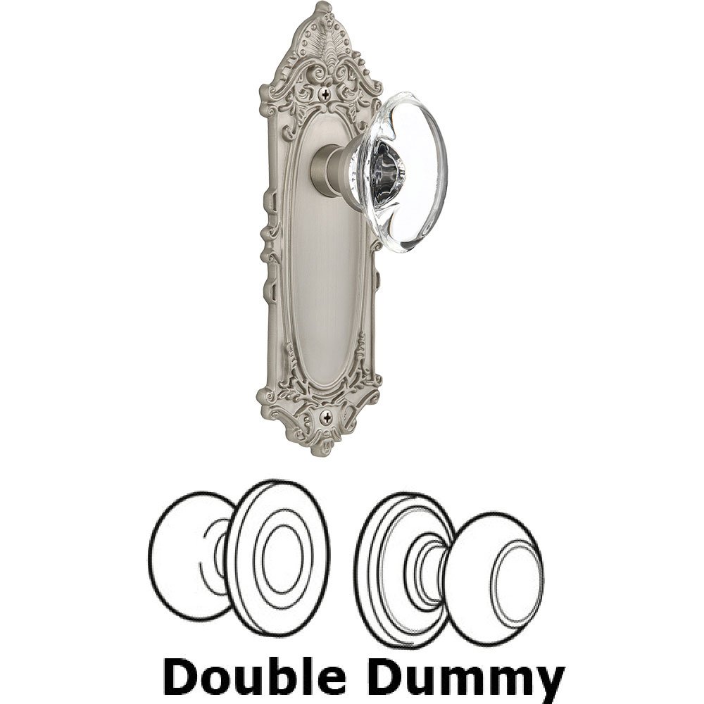 Nostalgic Warehouse Double Dummy - Victorian Plate with Oval Clear Crystal Knob without Keyhole in Satin Nickel