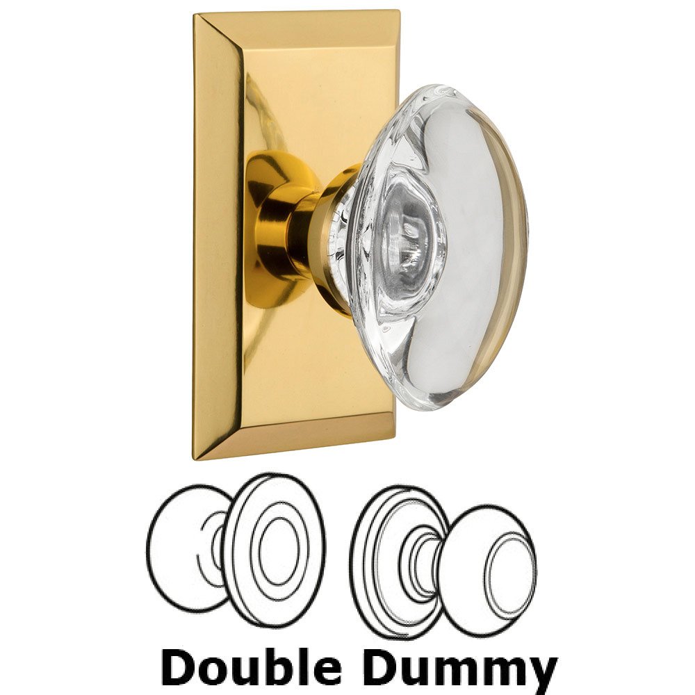 Nostalgic Warehouse Double Dummy Studio Plate with Oval Clear Crystal Knob in Polished Brass